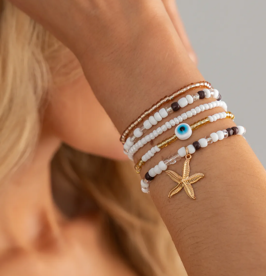 Σετ boho βραχιόλια με ματάκι και χρυσαφί αστερία