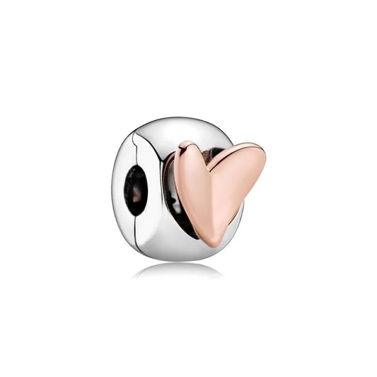 Ασημί διαχωριστικό charm με ροζ χρυσή καρδιά - 925 Silver Plated