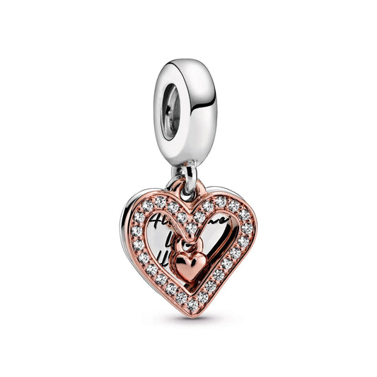 Charm καρδιά 925 Silver Plated σε ασημί και ροζ χρυσαφί