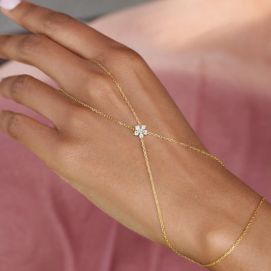 Βραχιόλι hand chain με δαχτυλίδι και λουλούδι από ζιργκόν