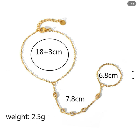 Βραχιόλι hand chain με δαχτυλίδι, ζιργκόν και σχέδιο ματάκι
