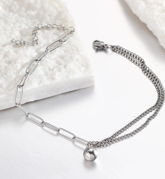 Γυναικείο anklet με ορθογώνιους κρίκους και μπίλια