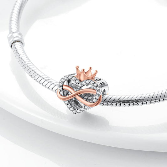 Καρδιά Infinity με Κορώνα Rose Gold και Λευκά Ζιργκόν- Silver Plated