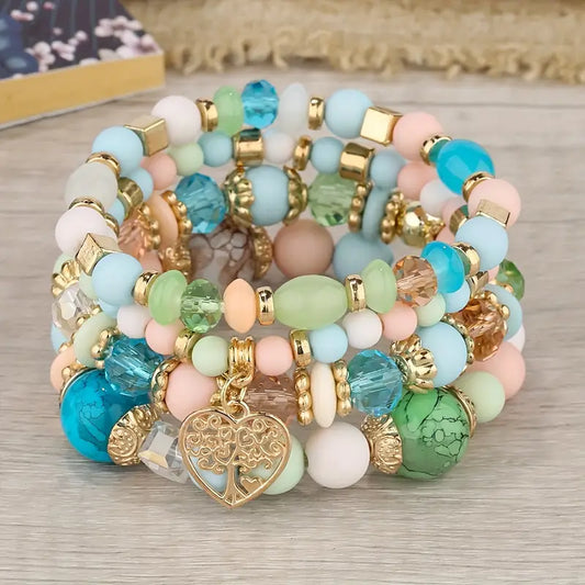 Σετ boho βραχιόλια με παστέλ πολύχρωμες χάντρες