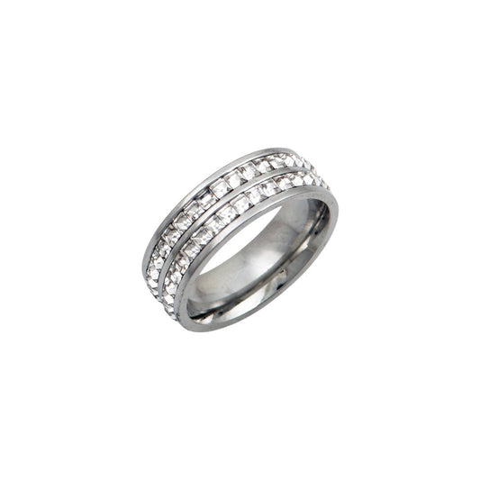 Ασημί δαχτυλίδι με ζιρκόν σε διπλή σειρά | silver ring zircon double row design.