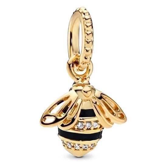 Charm bee με μαύρο enamel και λάμψη