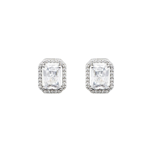 Ασημένια σκουλαρίκια emerald cut με ζιργκόν και λαμπερό πλαίσιο.