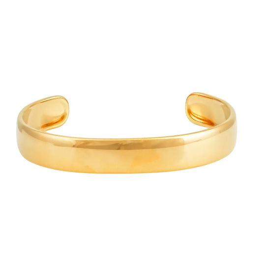 Χρυσό minimal cuff βραχιόλι με γυαλιστερή επιφάνεια για εκλεπτυσμένες εμφανίσεις.