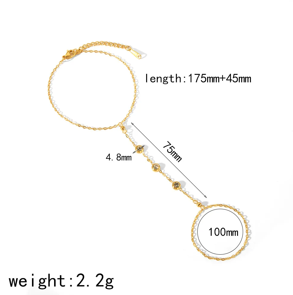 Βραχιόλι hand chain με δαχτυλίδι και λαμπερά ζιργκόν

