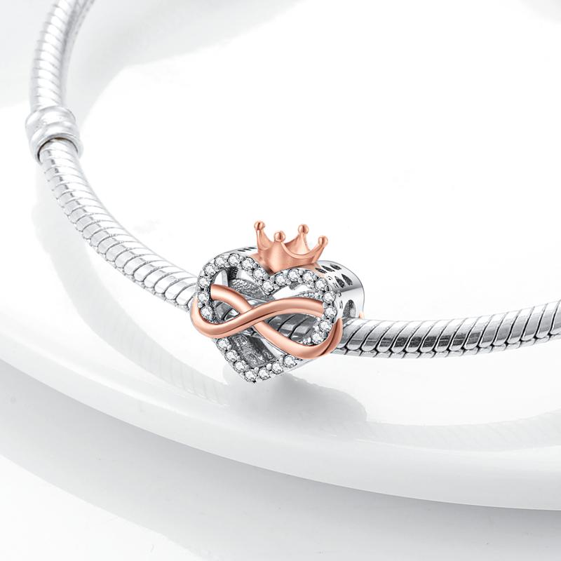 Καρδιά Infinity με Κορώνα Rose Gold και Λευκά Ζιργκόν- Silver Plated