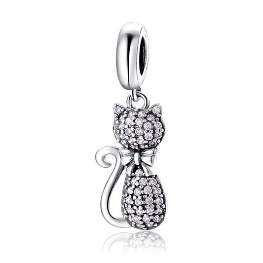 Charm Γατούλα με Ζιρκόν & Φιόγκο – Λαμπερή Κομψότητα με Νιάου Διάθεση | Sterling Silver 925