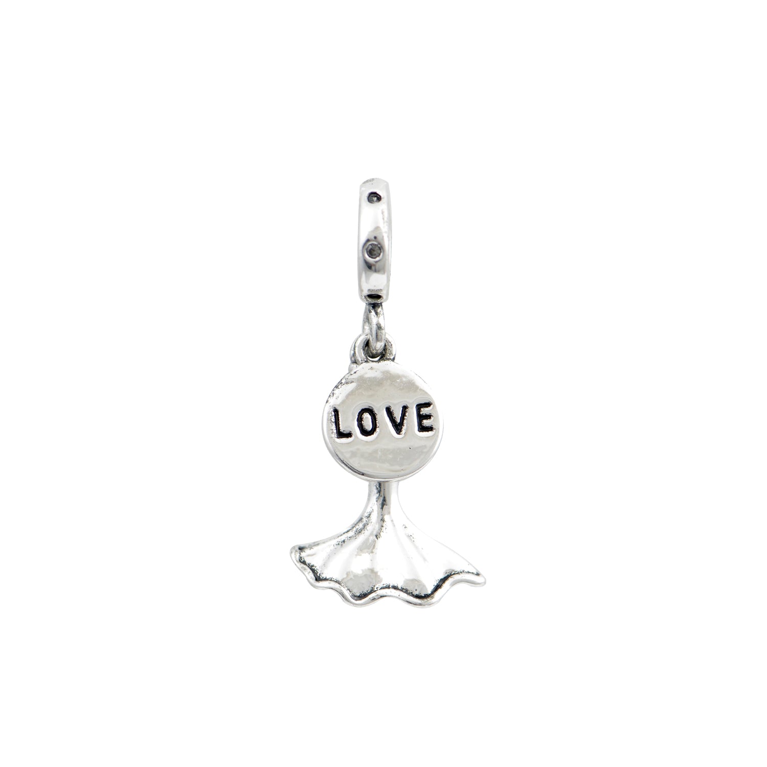 Ασημί charm λουλούδι με κρεμαστά "LOVE"