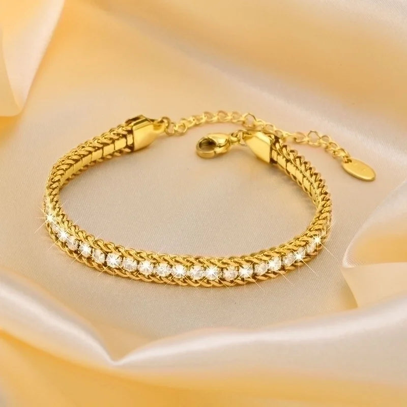 shiny crystal bracelet stainless steel close up