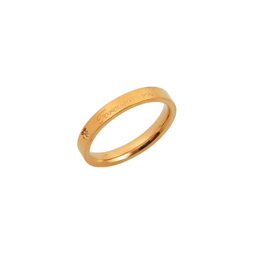 Χρυσό δαχτυλίδι με χάραξη "Forever Love" και κρύσταλλο | gold love ring, engraved jewelry, romantic gift.