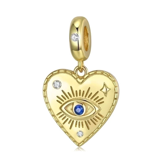 Επιχρυσωμένο charm καρδιά με μάτι και ζιργκόν σε Sterling Silver 925