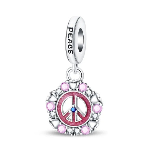 Charm Peace με ροζ πέτρες και ασημί καρδιές