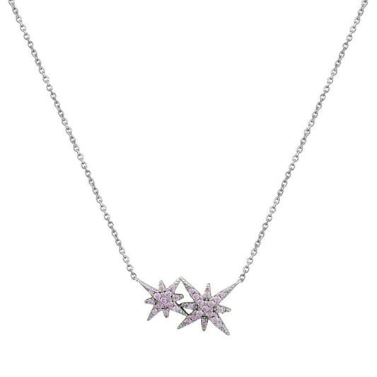 Κολιέ από ασήμι 925 με αστέρια και ροζ πέτρες silver jewerly.