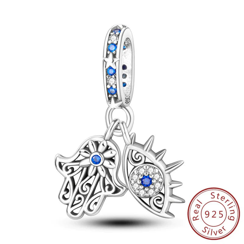 Ασημί Charm με Μάτι & Χέρι της Φατμέ – Φυλαχτό Λάμψης και Προστασίας | Sterling Silver 925