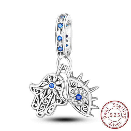 Ασημί Charm με Μάτι & Χέρι της Φατμέ – Φυλαχτό Λάμψης και Προστασίας | Sterling Silver 925